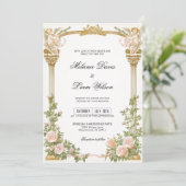 Invitation Romantic Cherub Gold Arch Floral Wedding  (Debout devant)