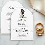 Invitation Romantic Chic Noir et Blanc Marié Mariage de chamb<br><div class="desc">Cette élégante faire-part de mariage en arc noir et blanc est parfaite pour un mariage moderne. Le design simple présente une élégante calligraphie noire et une illustration de mariée et de mariée sur un arrière - plan blanc propre. La carte d'invitation comprend les détails du mariage au dos au lieu...</div>