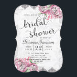 Invitation Romantic Chic Peony Dentelle nuptiale de douche In<br><div class="desc">Romantic Chic Peony Floral & Dentelle Rose & Grey Flowers Elégant Mariage Douche nuptiale Invitation avec Avec police de script de brosse tendance! ~ Regardez ma boutique pour voir l'ensemble de la suite mariage avec ce design!</div>