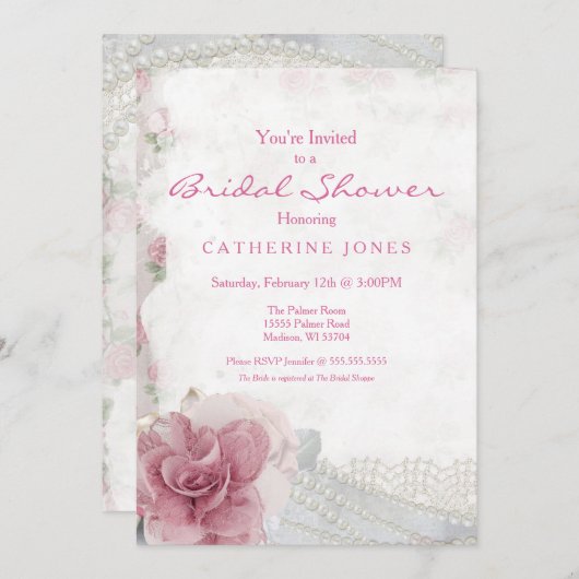 Invitation Romantic Chic Rose Bridal Showeuse (Devant / Derrière)