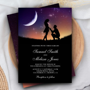 Invitation Romantic Couple Crescent Moon and Stars Wedding