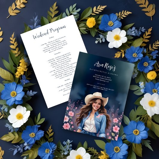 Invitation Romantic Cowgirl Pink Flowers Bachelorette Weekend