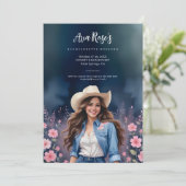 Invitation Romantic Cowgirl Pink Flowers Bachelorette Weekend (Debout devant)