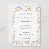 Invitation Romantic Cream Floral Blue Leaves Birthday (Devant)