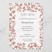 Invitation Romantic Cream Red Leaves Birthday (Devant / Derrière)