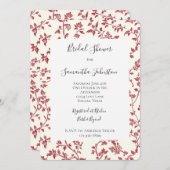Invitation Romantic Cream Red Leaves Bridal Shower (Devant / Derrière)