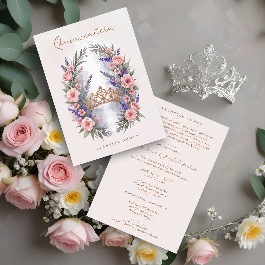 Invitation Romantic Cute Quinceañera Princess Tiara in Bloom