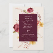 Invitation Romantic Deep Burgundy Floral Bridal Shower (Devant)