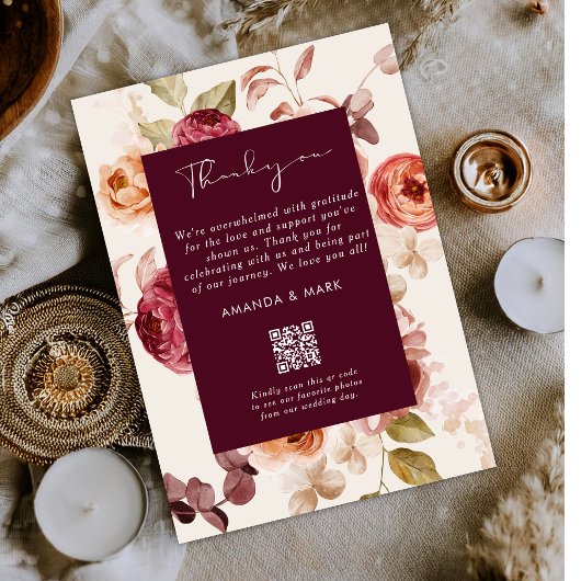 Invitation Romantic Deep Burgundy Floral Elegant Thank you
