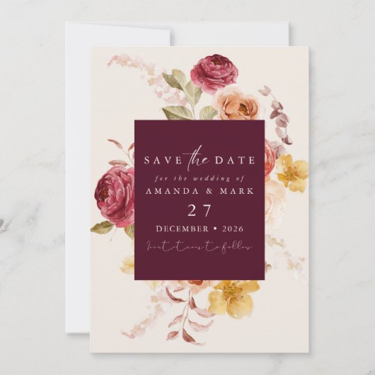 Invitation Romantic Deep Burgundy Floral Save the date  (Devant)
