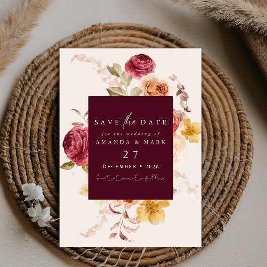 Invitation Romantic Deep Burgundy Floral Save the date