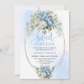 Invitation Romantic Dusty Blue Floral Sweet Sixteen Invites (Devant)