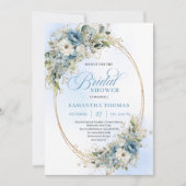Invitation Romantic Dusty Blue Flowers Bridal Shower Invite (Devant)