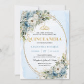Invitation Romantic Dusty Blue Gold Greenery Quince Invites (Devant)