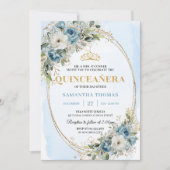 Invitation Romantic Dusty Blue Gold Greenery Quinceañera (Devant)