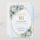 Invitation Romantic Dusty Blue Greenery Sweet Sixteen Invite (Devant)