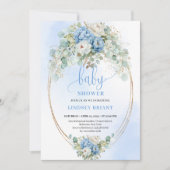 Invitation Romantic Dusty Blue Peony Eucalyptus Baby Shower  (Devant)