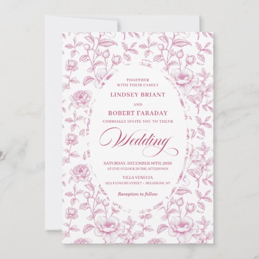 Invitation Romantic Dusty Pink Roses Pattern Wedding Invite (Devant)