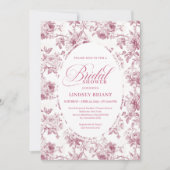 Invitation Romantic Dusty Rose Floral Toile Bridal Shower  (Devant)