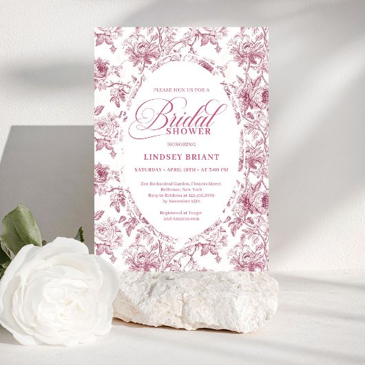 Invitation Romantic Dusty Rose Floral Toile Bridal Shower 