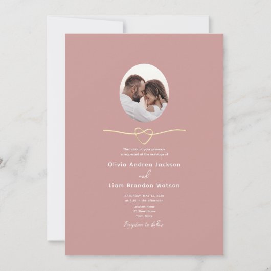 Invitation Romantic Dusty Rose QR Code Photo Wedding (Devant)