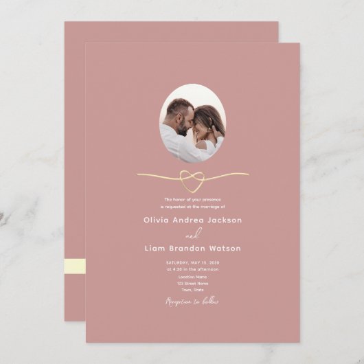 Invitation Romantic Dusty Rose QR Code Photo Wedding (Devant / Derrière)