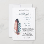 Invitation Romantic Dusty Rose Teal Feather Wedding (Devant)
