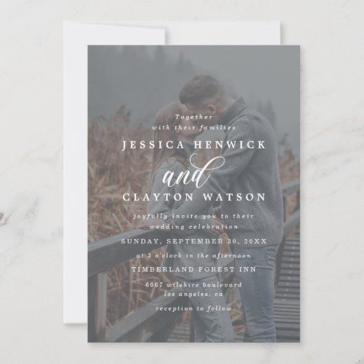 Invitation Romantic Elegant 4 Photo Vellum Overlay Mariage (Devant)