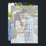 Invitation Romantic Elegant Deux Photo Monogramme Mariage Inv<br><div class="desc">Cette invitation de mariage romantique et élégante comprend votre photo de couple préférée avec une couverture blanche transparente comme toile de fond pour vos détails invitations importants,  y compris vos noms,  date mariage,  heure et emplacement. L'inverse comporte également une photo de couple</div>