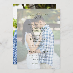 Invitation Romantic Elegant Deux Photo Monogramme Mariage Inv