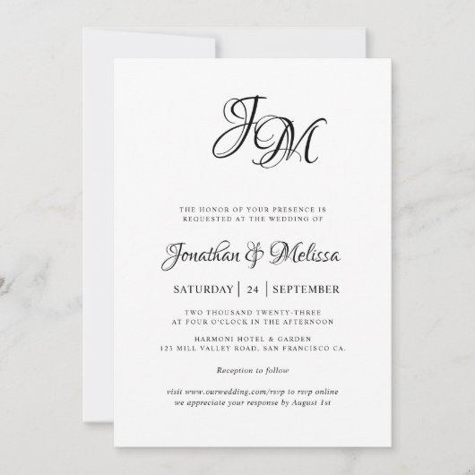 Invitation Romantic Elegant Monogramme Script Mariage photo (Devant)