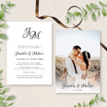 Invitation Romantic Elegant Monogramme Script Mariage photo<br><div class="desc">Voici le Faire-part de mariage photo Romantic Elegant Monogram Script Back, un mélange sophistiqué de romantisme et de style qui donne parfaitement le ton pour votre journée spéciale. Cette invitation présente un script monogramme raffiné à l'avant, ajoutant une touche personnalisée et élégante, tandis que le dos est doté d'une photo...</div>