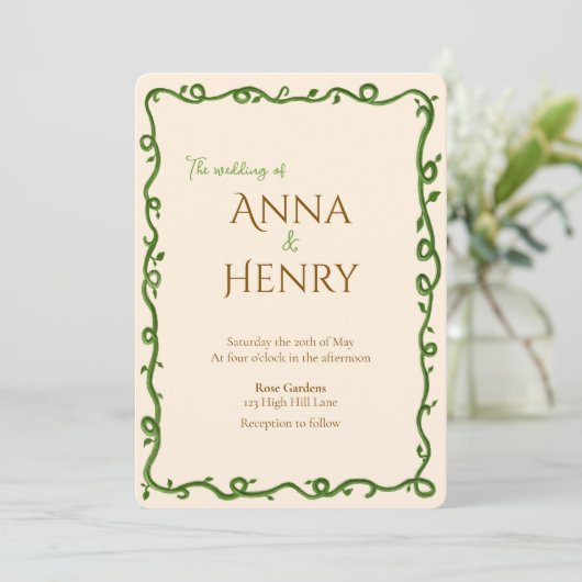 Invitation Romantic Elegant Vine Wedding (Debout devant)