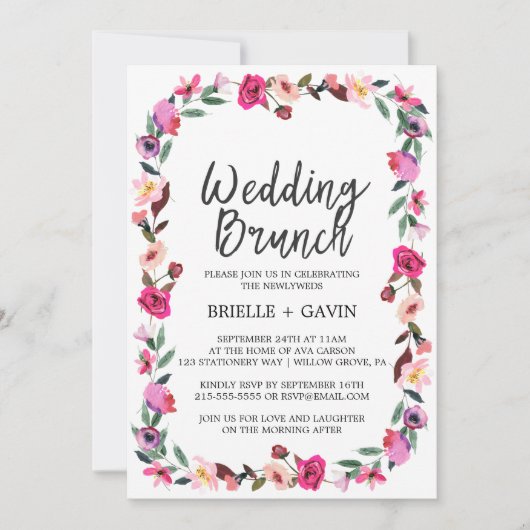 Invitation Romantic Fairytale Blossom Wreath Mariage Brunch (Devant)