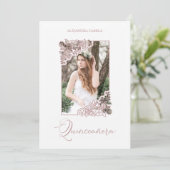 Invitation Romantic Fake Rose Gold Floral Frame Photo XV años (Debout devant)