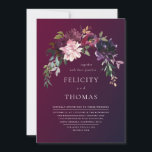 Invitation Romantic Fall Floral Burgundy Wash QR Code Mariage<br><div class="desc">Aquarelle éléments floraux dans de belles couleurs, sur une toile romantique bordeaux foncé lavée... avec élégante calligraphie en ivoire, avec les noms de mariée et de marié en grande calligraphie. Les détails complets et un code QR sont conçus à l'arrière de cette invitation, permettant d'économiser de l'argent sur les enceintes...</div>