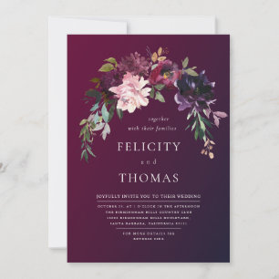 Invitation Romantic Fall Floral Burgundy Wash QR Code Mariage