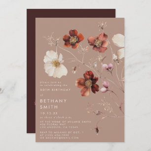 Invitation Romantic Fall Taupe Fleur sauvage fête d'anniversa