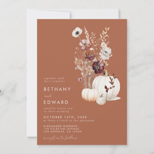 Invitation Romantic Fall Terracotta Fleur sauvage Mariage (Devant)