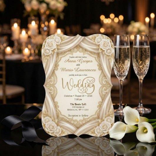 Invitation Romantic Faux Gold Calligraphy Royal Wedding 