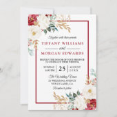 Invitation Romantic Festin Rouge Blanc Vert Floral Mariage (Devant)