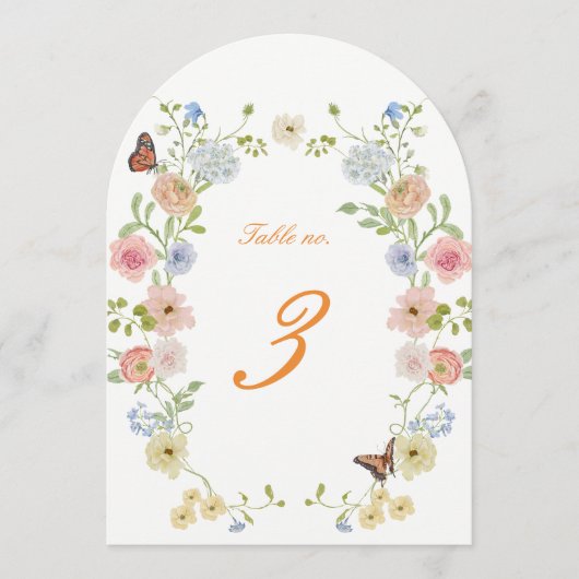 Invitation Romantic Floral Arched Wedding Table Numbers (Devant)