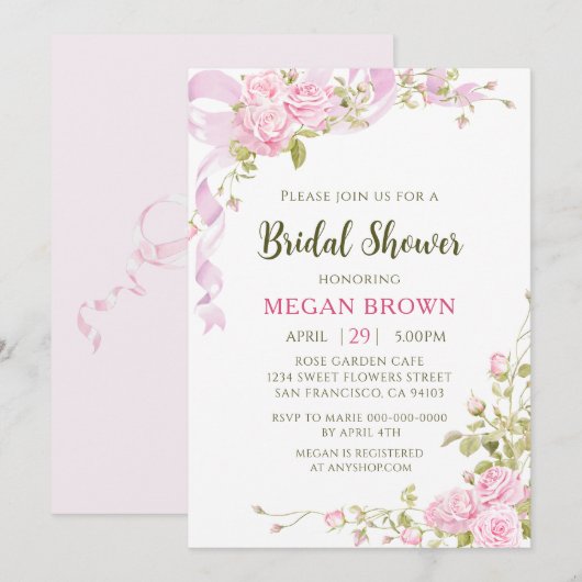 Invitation Romantic Floral Bridal Shower Elegant Gadren Style (Devant / Derrière)