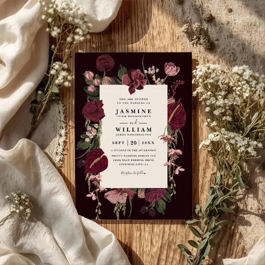Invitation Romantic Floral Elegant Modern QR Code Wedding