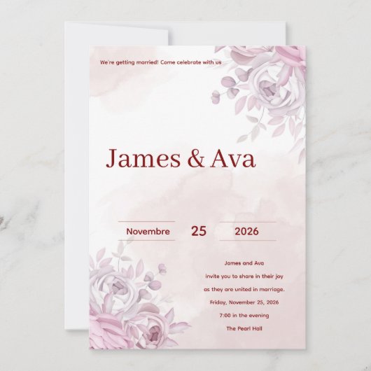 Invitation Romantic Floral Wedding (Devant)