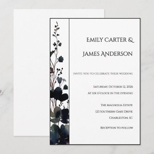 Invitation Romantic Floral Wedding Soft Elegant (Devant / Derrière)