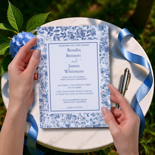 Invitation Romantic French Blue Toile Garden Frame Wedding