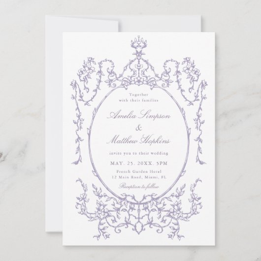 Invitation Romantic French Frame Lavender Wedding (Devant)