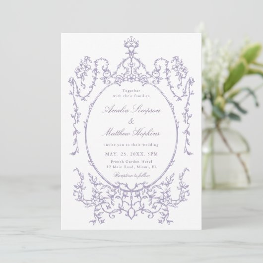 Invitation Romantic French Frame Lavender Wedding (Debout devant)