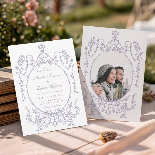 Invitation Romantic French Frame Lavender Wedding Photo